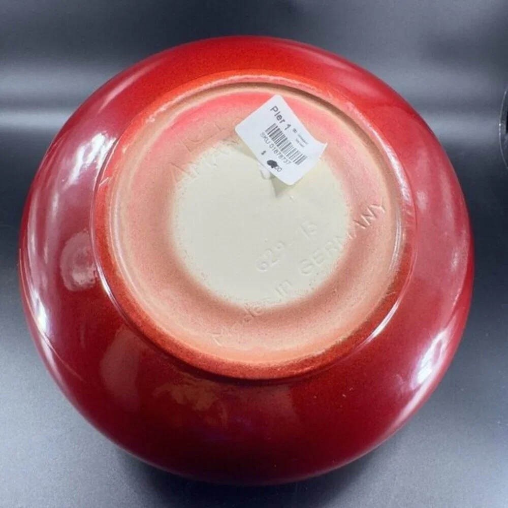 Pier 1‎ Amano German Pottery Oval Red Glazed Vase Vessel Made In Germany Ceramic
